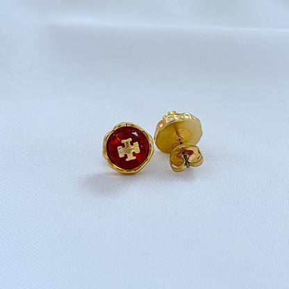 Tory Burch Metal Logo Gemstone Earrings