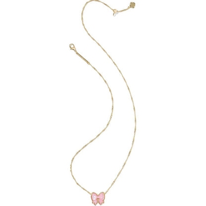 Gold-tone chain necklace with small pink bow pendant