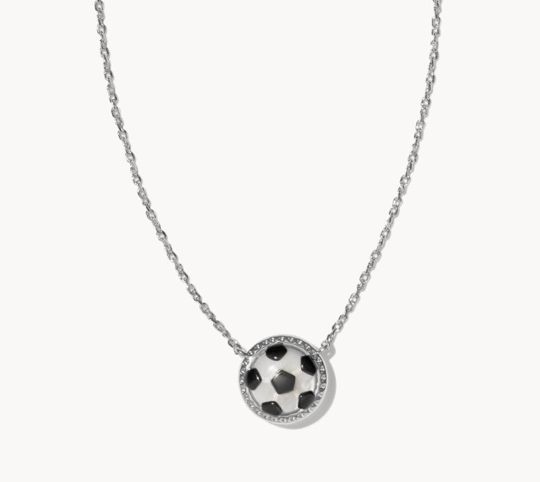 Silver-tone sports pendant necklace with black-and-white soccer ball charm