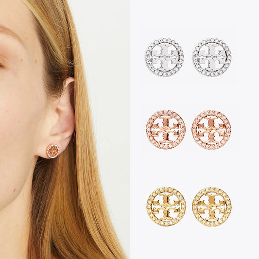 Tory Burch Miller 18k Gold-Plated Pave Stud Earrings