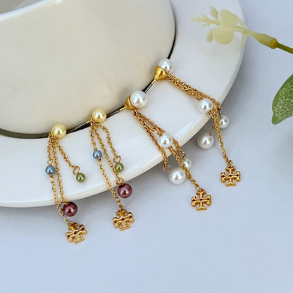 Tory Burch Pearl Chain Tassel Women's Metal Earrings