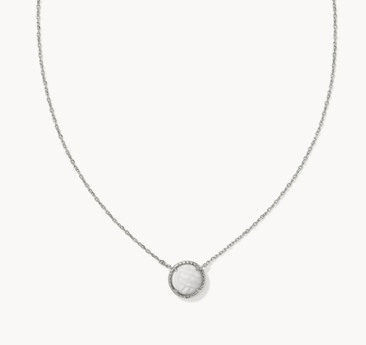 Silver-tone sports pendant necklace with white tennis ball charm in round bezel