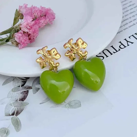 Tory Burch Sweet Glossy Heart Pendant Metal Earrings - JIMMY JEWELRY 01