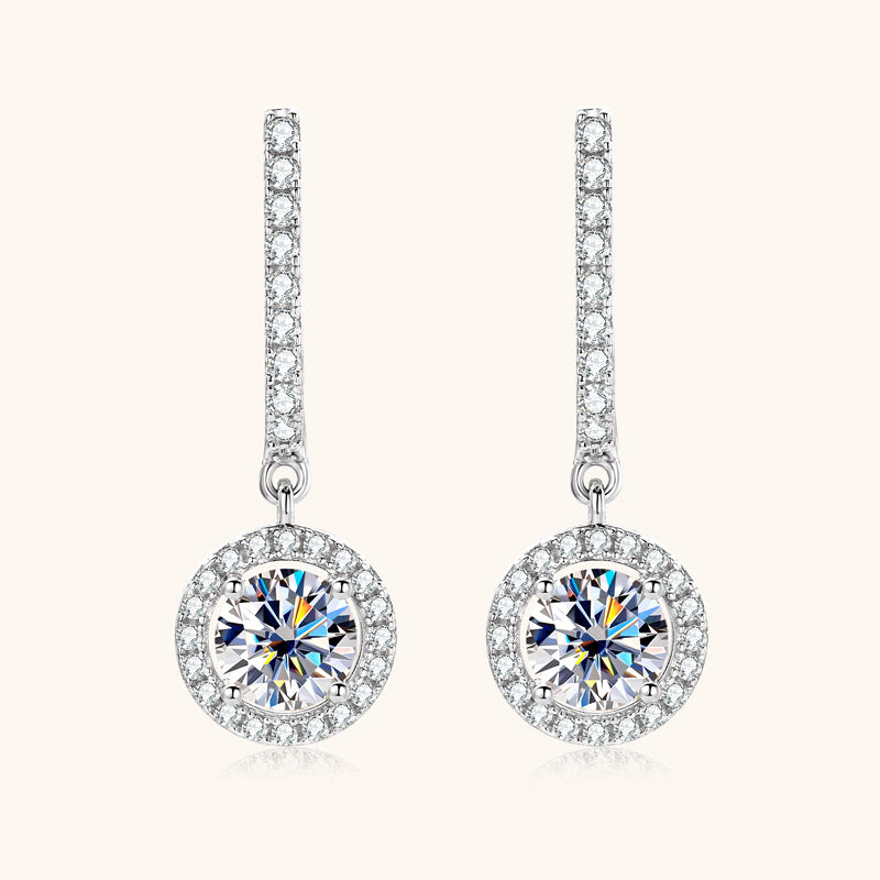 Moissanite Halo Drop Huggie Earrings
