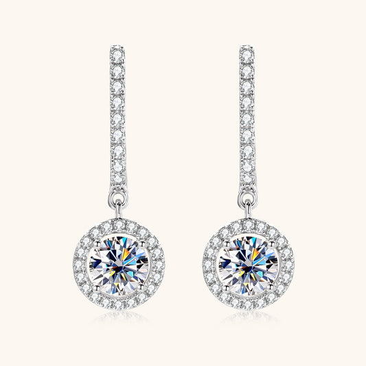 Moissanite Halo Drop Huggie Earrings