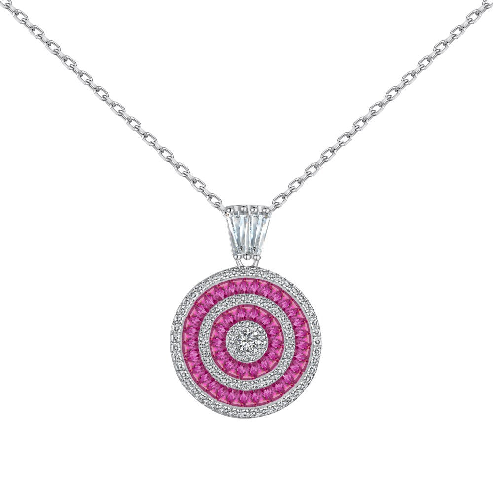 Baguette Eternity Zirconia Circle Pendant Necklace