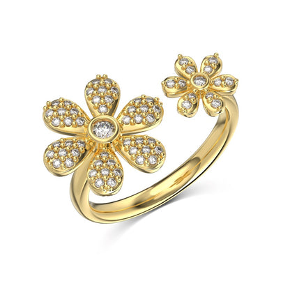 Zirconia Double Flowers Open Adjustable Ring