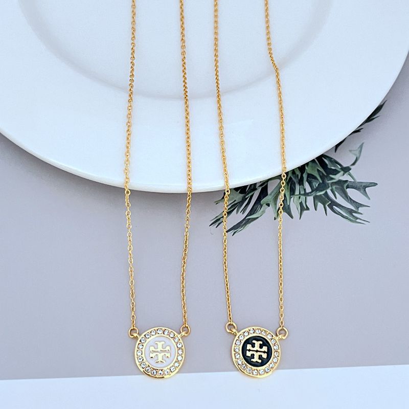 Tory Burch Round Enamel Logo Metal Pendant Necklace