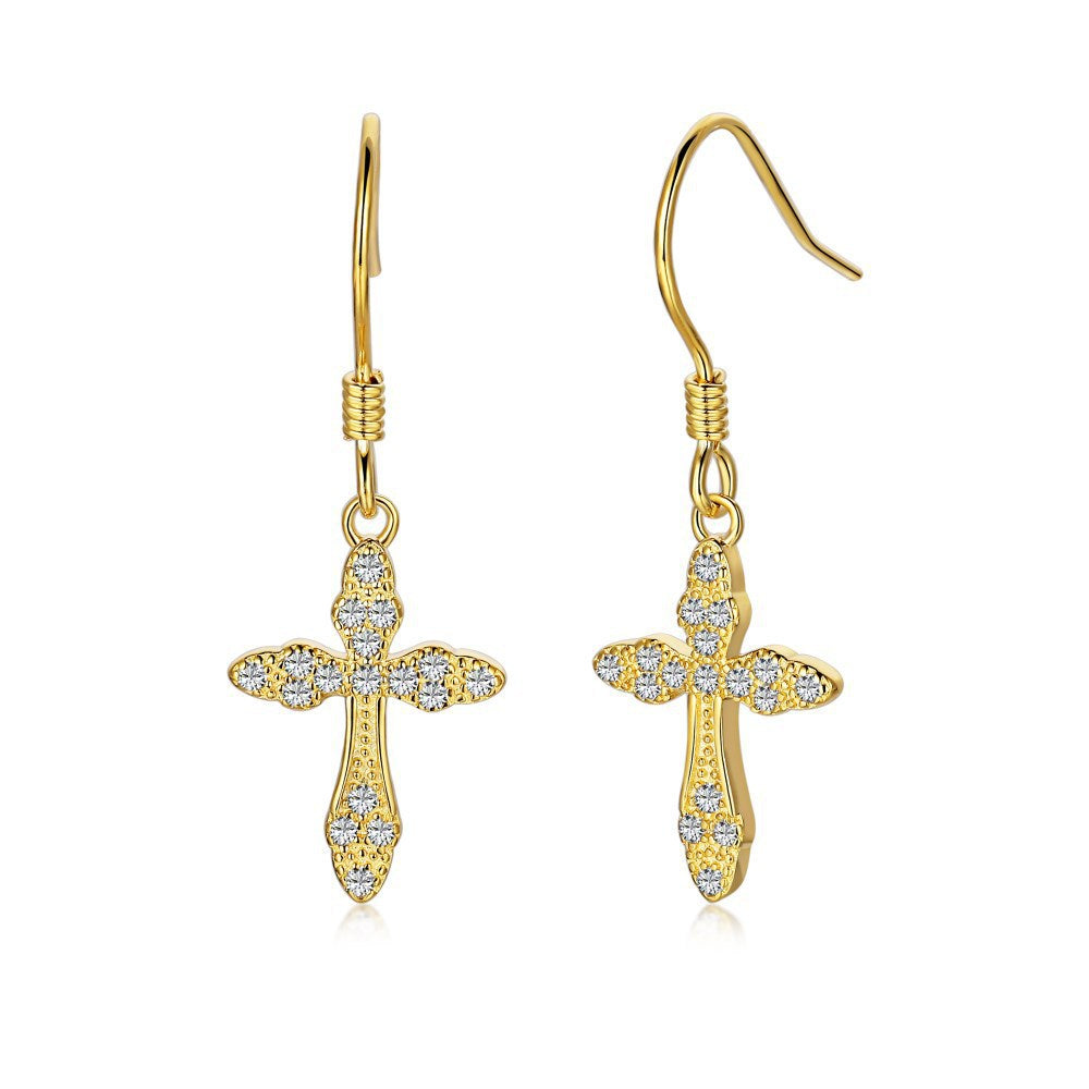 diamond cross hook earrings