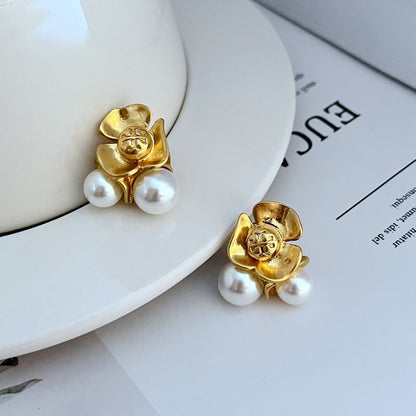 Tory Burch Pearl Flower Design Women's Metal Stud Earrings