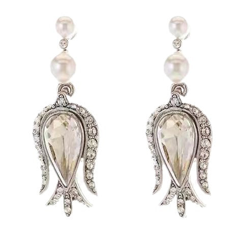 Oscar de la Renta Vintage Tulip Diamond Flower Pendant Earrings