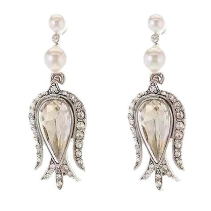 Oscar de la Renta Vintage Tulip Diamond Flower Pendant Earrings