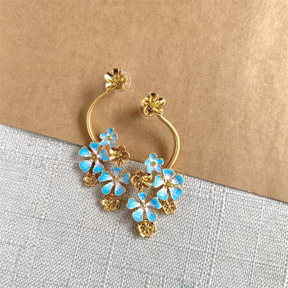 Oscar de la Renta Long Colored Enamel Flower Stud Earrings