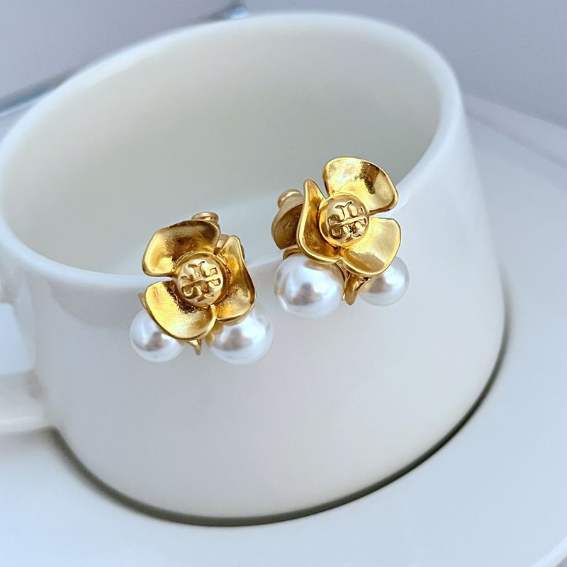 Tory Burch Pearl Flower Design Women's Metal Stud Earrings