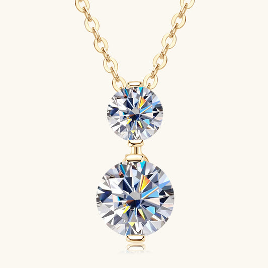 Two Stone Moissanite Drop Pendant Necklace