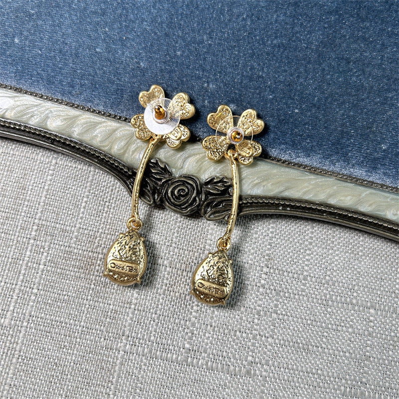 Oscar de la Renta Four-Leaf Clover Teardrop Crystal Drop Earrings