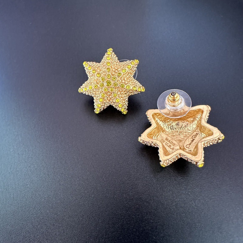 Star cactus earrings with gold-tone star stud and visible back post
