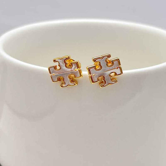 Tory Burch Natural Shell Logo Earrings - JIMMY JEWELRY 01