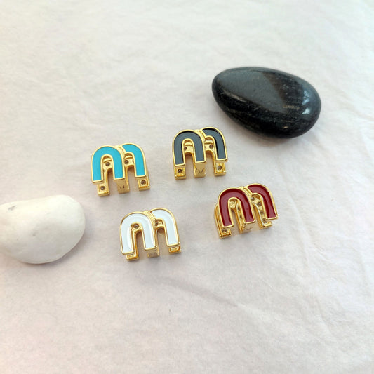 Miu Miu Enamel Double-Sided Diamond-Embellished M-Shaped Earrings