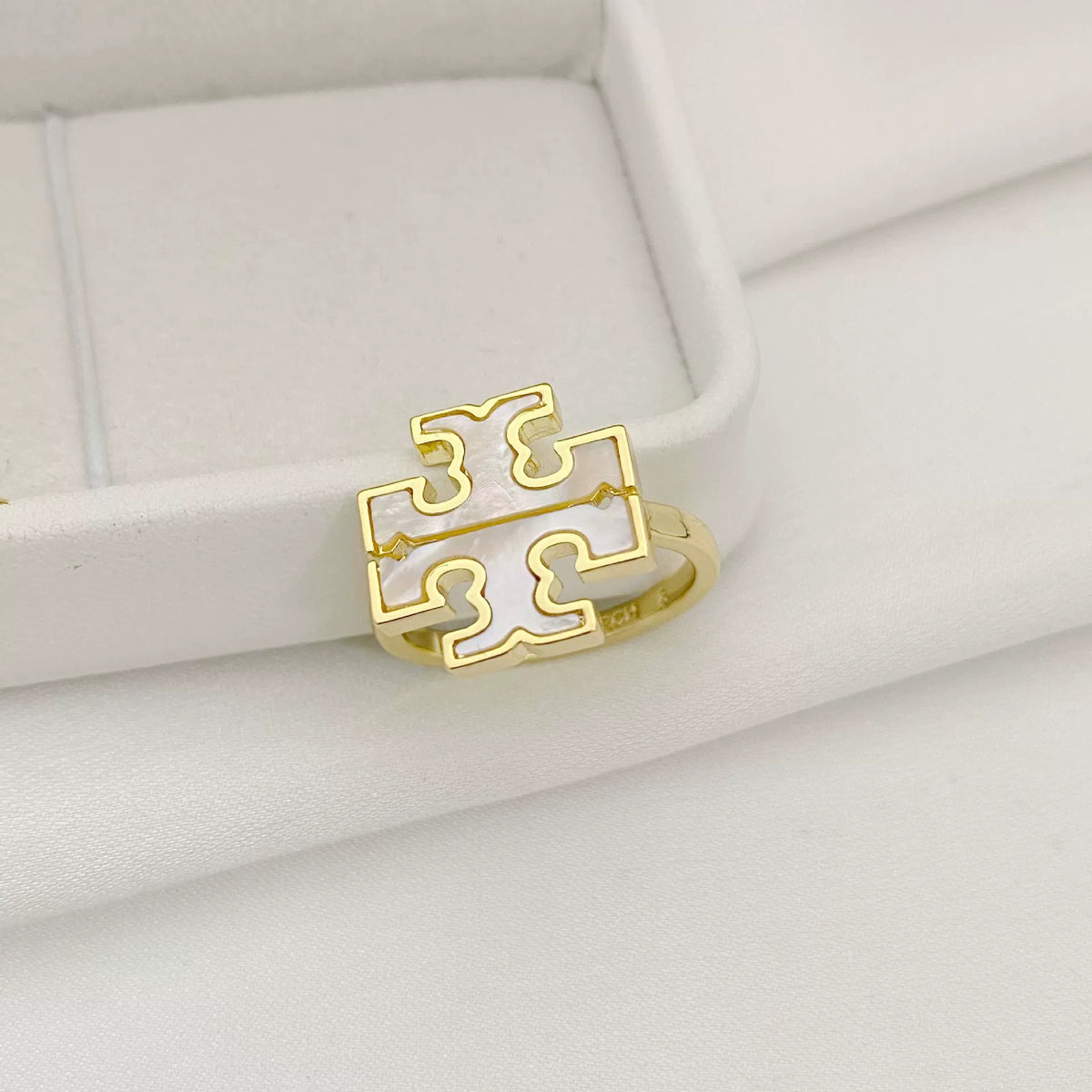 Tory Burch Exquisite Natural Mother-of-Pearl Logo Ring