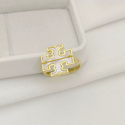 Tory Burch Exquisite Natural Mother-of-Pearl Logo Ring