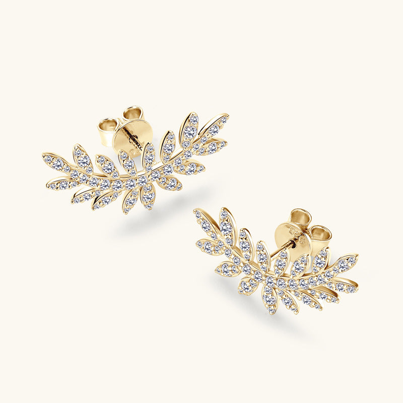 Moissanite Leaf Climber Earrings