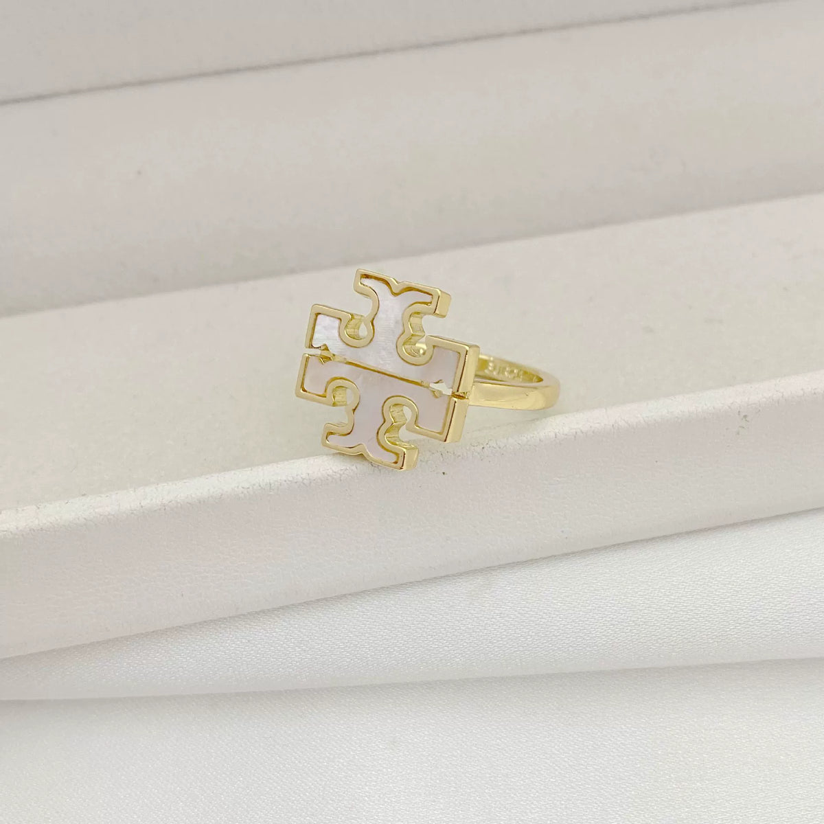Tory Burch Exquisite Natural Mother-of-Pearl Logo Ring