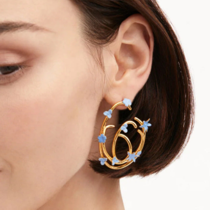 Oscar de la Renta Entwined Geometric Enamel Flower Earrings