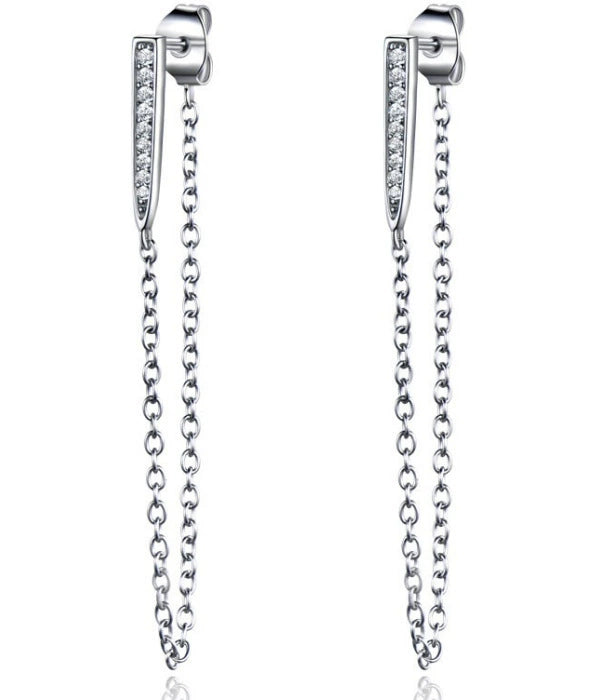 S925 Silver CZ Bar Chain Drop Earrings 46mm Dangle | JIMMY JEWELRY