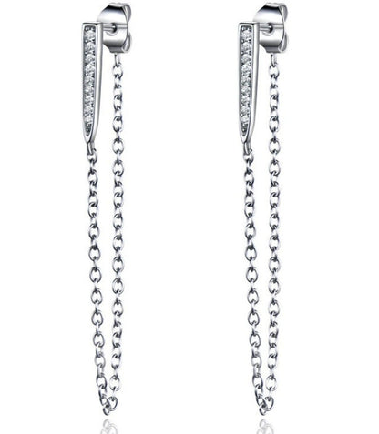 S925 Silver CZ Bar Chain Drop Earrings 46mm Dangle | JIMMY JEWELRY