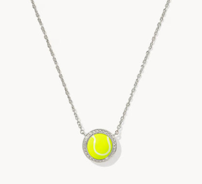 Silver-plated pendant necklace with round green sports ball and textured bezel