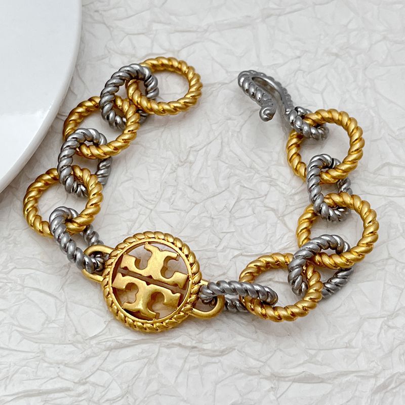 Tory Burch round openwork logo heavy metal bracelet necklace set