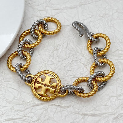 Tory Burch round openwork logo heavy metal bracelet necklace set