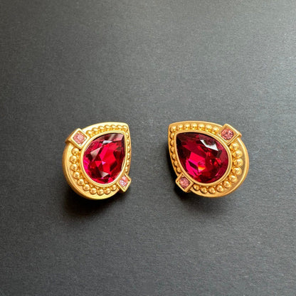 Oscar de la Renta heart-shaped crystal stud clip-on earrings