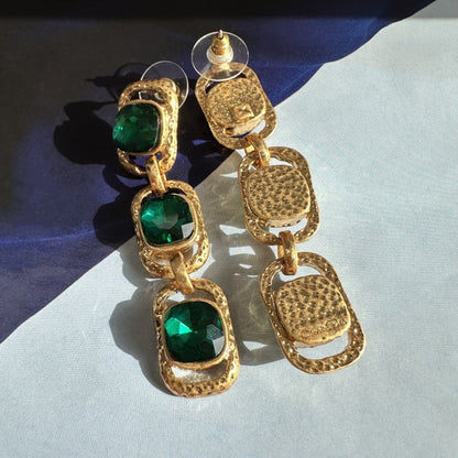 Oscar de la Renta Sparkling Colored Crystal Long Drop Clip-On Earrings