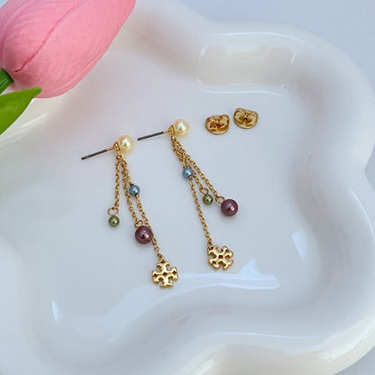 Tory Burch Pearl Chain Tassel Women's Metal Earrings