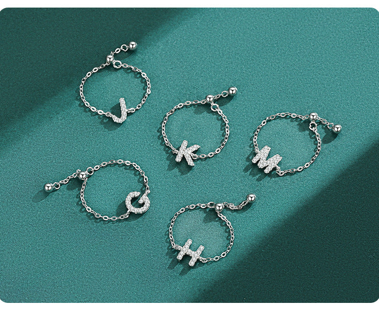 Sterling silver pavé initial letter bracelet with bead clasp and sparkling letter charm