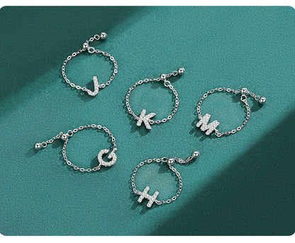 Sterling silver pavé initial letter bracelet with bead clasp and sparkling letter charm