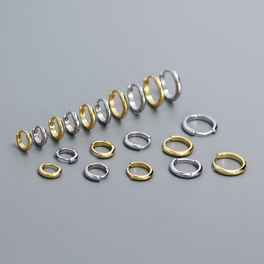 Minimalist stackable S925 silver hoop earrings set, mixed sizes 5–9mm in silver and gold