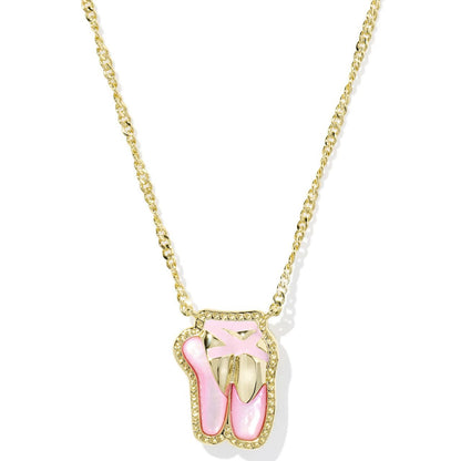 Gold-plated ballet shoe pendant necklace with pink and white enamel on a gold chain