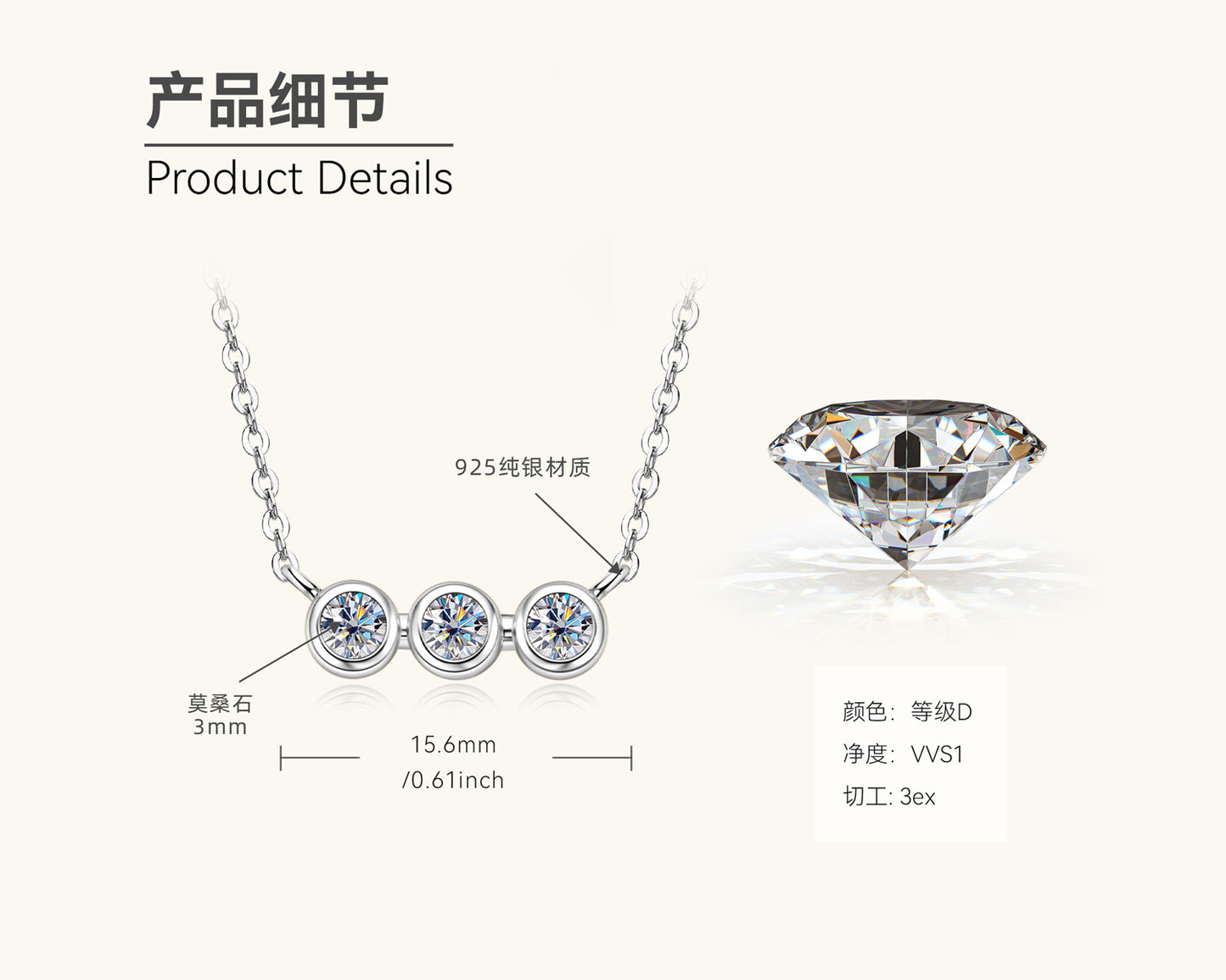 Three-Stone Moissanite Pendant Necklace