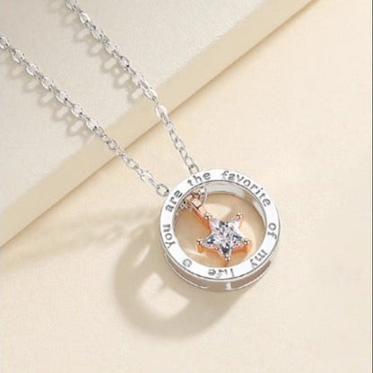 S925 sterling silver star couple necklace five-pointed star circle pendant