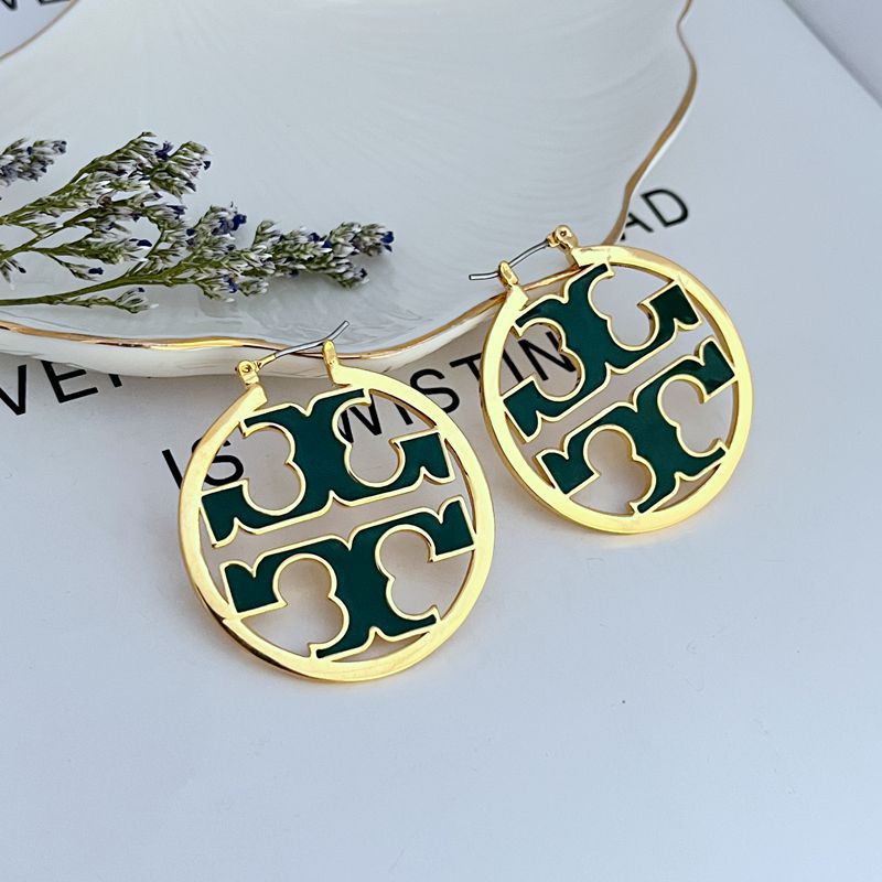 Tory Burch Exquisite Enamel Logo Round Metal Large Earrings
