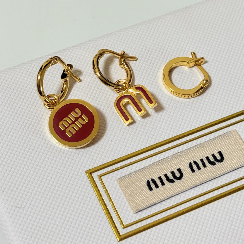 Miu Miu Enamel Asymmetrical Three-Piece Metal Earrings
