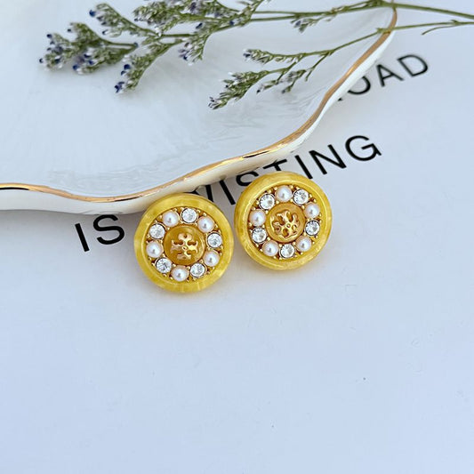 Tory Burch PearlDiamond Round Button Stud Earrings