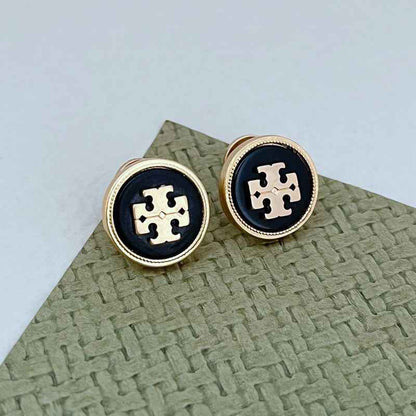 欧美时尚轻奢通勤小众ins天然贝壳镶嵌圆形金属耳钉 耳饰