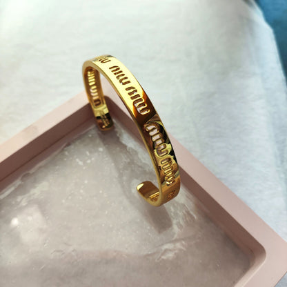 Miu Miu Simple Openwork Logo Metal Bangle Bracelet