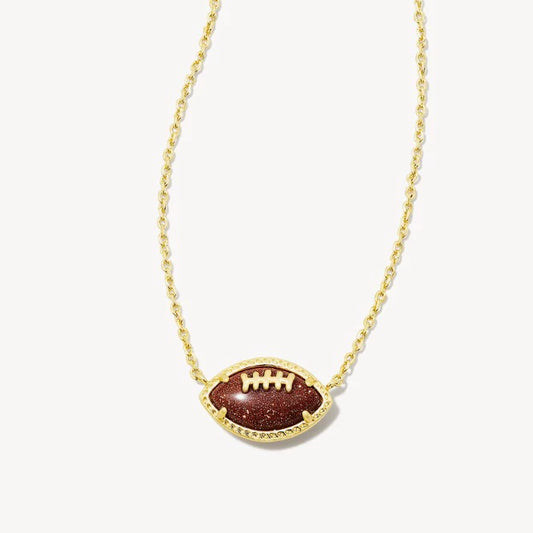 Gold-tone football pendant necklace with brown football charm on link chain