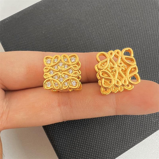 LOEWE Square Cutout Zirconia Stud Earrings for Women