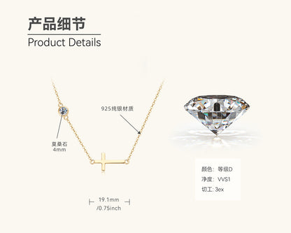Sideways Cross Moissanite Necklace